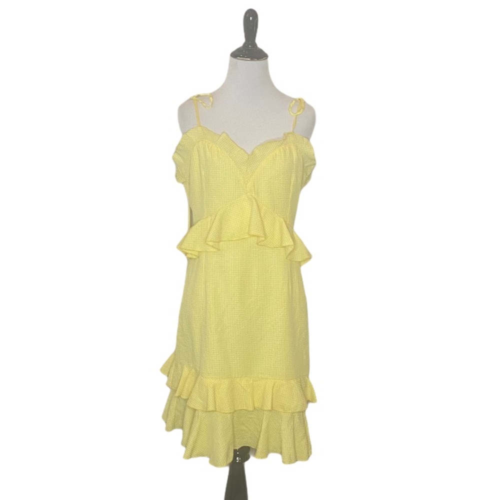 Reveuse Yellow Sweetheart Striped Ruffle Dress Size Large